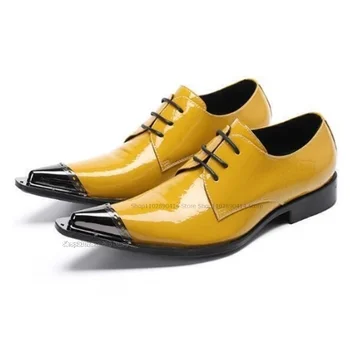 צהוב רצועה עיצוב לגברים נעלי נעליים באיכות גבוהה פטנט עור נעלי גברים רשמית זכר נעלי השמלה של הרומן נמוכה העליונה נעלי
