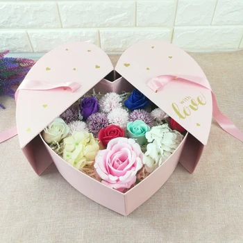 משיכת הלב צורה חצי-פתיחת נייר קופסת מתנה עם הפנימי מגירה מחזיקה פרחים ומתנות יום אהבה שמח אריזה