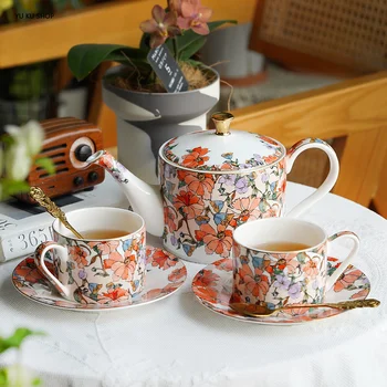 אנגלית פרח, כוס הקפה להגדיר עצם סין גדול קומקום קרמיקה תה מעופפת תה של אחר הצהריים זהב מעקב ספל קוריאה עבור בנות מתנות