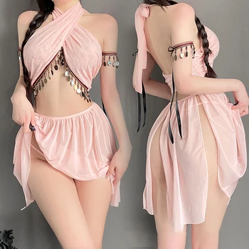 פרסי עתיק סקסי Cosplay המצרי תחפושת אקזוטית, הלבשה תחתונה אביזר מתכתי אחיד ארוטי Nightdress שקוף תחתונים