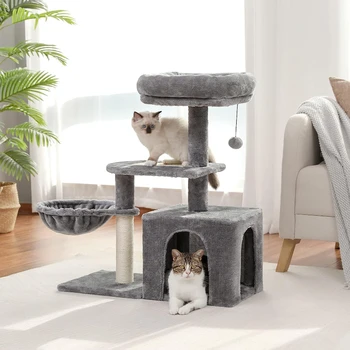 חתול עץ מתאים חתול קטן, קטיפה מגדל, גדולה, דירה, עמוק ערסל ו סיסל חתול מגרד פוסט