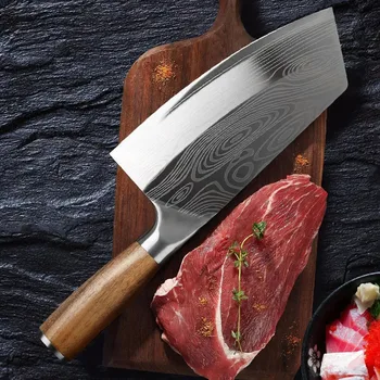 מקצועי קליבר סכינים הכבדות סיני סכין ידית עץ דמשק סכין קצבים בשר עוף דגים סכין מטבח, כלים