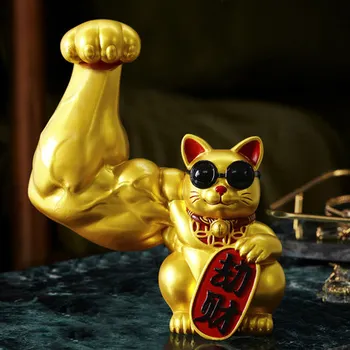 שריר הזרוע חתול מזל קישוטי הזהב שרף מלאכות הסלון של בעלי חיים חמודים קטנים קישוט מתנה יצירתית מודרנית קישוט הבית