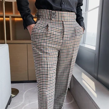 בסגנון בריטי סתיו חורף הלו המכנסיים גברים בגדים מתאימים מקרית Slim Fit ישר למשרד מכנסיים ללבוש רשמי