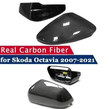 מראה אחורית כיסוי עבור סקודה אוקטביה 2007-2021 אמיתי סיבי פחמן המראה בצד פגזים להוסיף על מסגרת החלפת תיק מגן
