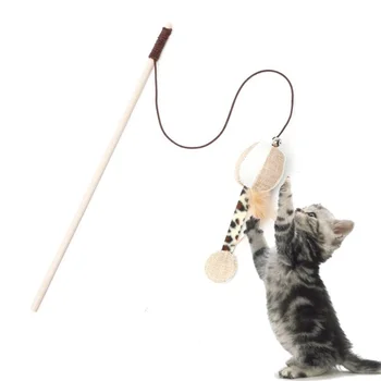 חתול מחמד טיזר צבע רב ציפור נוצות קטיפה חתול שרביט החתול תופס טיזר מקל העכבר דג חתול צעצועים אינטראקטיביים עם פעמון