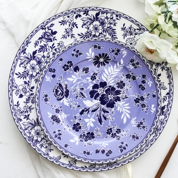 יצירתי כחול לבן קרמי צלחת כלי חרסינה סיניים המערבי צלחות תה של אחר הצהריים חטיף קינוח מנות הביתה שולחן