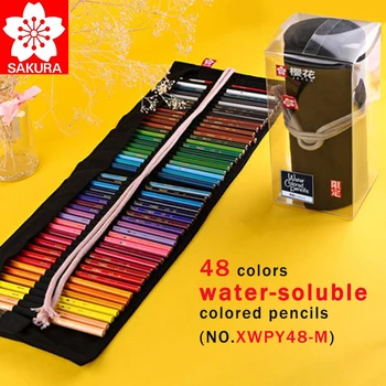סאקורה 48 צבעים מוגבל סגנון צבע העיפרון שומני/מים מסיסים עפרונות ציור צביעה גליל בד עט וילון/תיק/שקית עפרונות