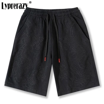 Lyprerazy הקיץ הלאומי הגאות הדרקון רקמה מזדמנים מכנסיים קצרים של הגברים חופשי ישר ספורט בסגנון סיני קצרים.