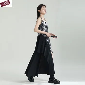 סקסית רצועה שחור שמלות Suspender לא סדיר בגדי נשים קיץ Dresss קלע טנקים החדרת הדפסה באיכות גבוהה Camis אופנת רחוב