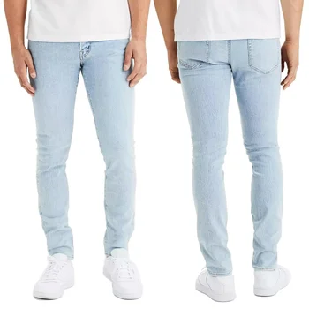 Mens ג 'ינס סתיו חורף אופנה באיכות גבוהה שטף ג' ינס דק מתיחה אור כחול, מכנסי ג ' ינס בצבע אחיד באורך מלא מכנסיים