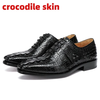 תנין עור עור אמיתי עבודת יד שמלת נעליים גודייר גברים רשמי נעליים עסקיות מזדמן דרבי נעליים סוליות עור