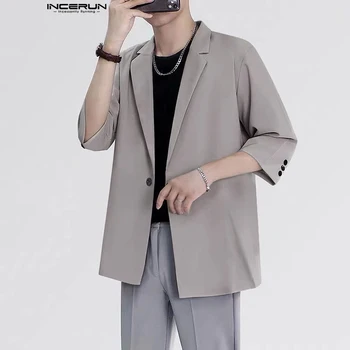 INCERUN מקסימום 2023 סגנון קוריאני גברים מוצק פשוט כל-התאמה בלייזר מזדמן אופנת רחוב זכר חם מכירה קצר שרוול חליפת מעילים S-5XL