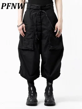 PFNW Darkwear סגנון השעווה ציפוי אסימטרי רב Pocketscalf-אורך מכנסיים מזדמנים סרבל של גברים אופנה גאות נישה 12A4620