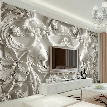 סגנון אירופאי 3D הקלה פרח ציורי קיר טפט בסלון ספה רקע תפאורה הקיר בד עמיד למים המסמכים דה Parede