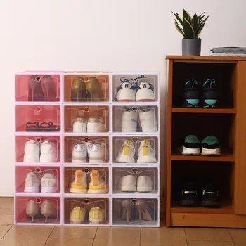 תיבת אחסון ארגונית מתקפלת Dustproof אחסון פלסטיק Boxs Stackable בשילוב ארון נעליים