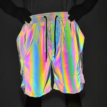 אביב הקיץ החדש שרוך אלסטי המותניים גברים מכנסיים קצרים Oversize צבעוני רעיוני סרבל מכנסיים היפ-הופ שרוכים מזדמנים מכנסיים