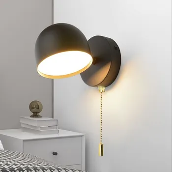 נורדי LED מנורת קיר משוך את המתג הברזל המסתובב ליד המיטה עיצוב פמוטים קיר הסלון מחקר השינה אביזרי מטבח הברק