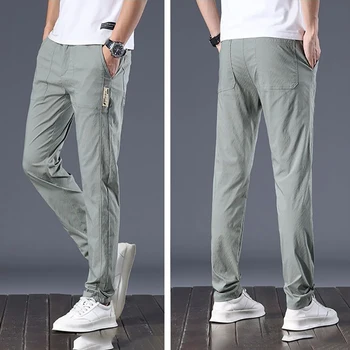 חדש מזדמנים מכנסיים גברים של סלים ישר הגירסה הקוריאנית מגמה קרח משי ייבוש מהיר קיץ גברים מכנסיים