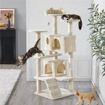 Easyfashion חתול העץ מגדל דירות מגרד פוסט חתלתול רהיטים, בז', 54.5 ש