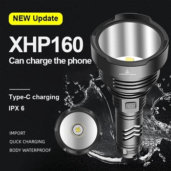 XHP160 חזק פנס Led סופר מבריק חיצוני Led הפנס נטענת בהספק גבוה טקטי פלאש אור XHP90 יד המנורה
