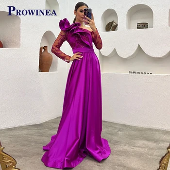 Prowinea מקסימה אחת כתף שרוול מלא שמלות ערב רב יוקרה מפורסמים בהתאמה אישית פרחוני הדפסה חריץ Vestido De Fiesta
