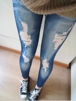 חדש שחור/כחול חותלות אופנת נשים הרס חותלות מכנסי ג 'ינס נראה Jeggings למתוח רזה בחורצ' יק ג ' ינס