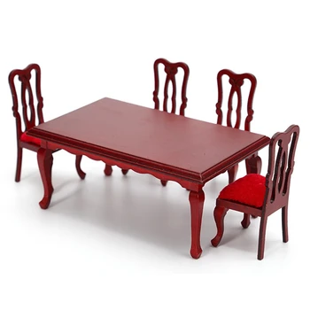 1:12 בית הבובות שולחן כיסא רהיטים פינת אוכל בבית אבזרים עץ מיני חי סטי רהיטים