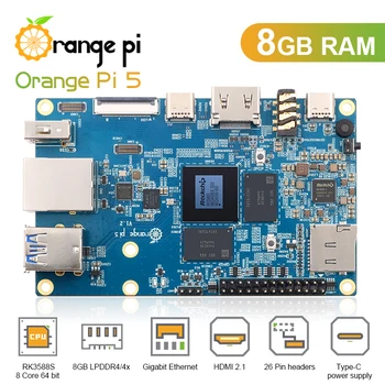 תפוז פאי 5 8GB RK3588S עם Wifi+BT+Gigabit Ethernet+PCIE SSD יחיד לוח מחשב, תמיכת אנדרואיד 12, דביאן 11 OS