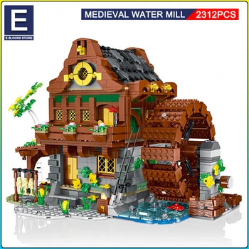 MOC-77495 ימי הביניים המים מיל מודלים אבני בניין לבנים Streetview מודולרי העיר ארכיטקטורת ערכות צעצועים לילדים בנים בוגרים מתנות
