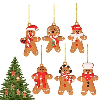 Gingerbread Man תליון 6PCS מיני קישוטי עץ חג המולד לחם זנגביל צלמיות לילדים מתנות חג המולד עיצוב הבית על הקיר