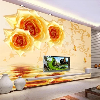 beibehang מותאם אישית ציורי 3d טפט תמונה מים גולדן רוז השתקפות רקע ציור קיר הסלון, חדר השינה טפט