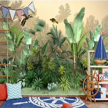 תמונת טפט של ימי הביניים 3D HD יער גשם טרופי הצמח נוף וציפורים ציורי קיר הסלון, חדר השינה עמיד למים ציור קיר