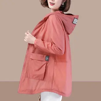 נשים הז ' קט של האביב, הקיץ בתוספת גודל קוריאני עם ברדס מעיל אמצע אורך הגנה מפני השמש ביגוד אנטי UV ספורט תחת כיפת השמיים למעלה