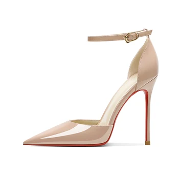 אופנה נשים סנדלי העקב עירום לבן נעלי קיץ עם רצועת קרסול מכוסה מכף רגל מותג יוקרה אדום תחתון נעלי עקב יומי מסיבה
