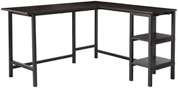 53 אינץ ' שחור מתכת בפינת השולחן עם מדפי אחסון / L בצורת שולחן מחשב / שולחן במשרד / קל, בולט הרכבה חינם
