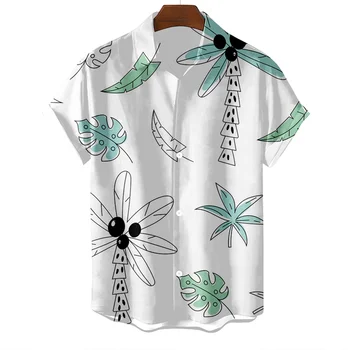גברים חופשת קיץ בהוואי עץ קוקוס אנימה יוקרה שרוול קצר מנופחים בציר החולצה חברתית רטרו בסגנון האי בגדים