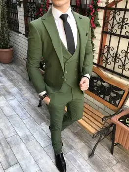 חליפות גברים בלייזר בהתאמה אישית ירוק זית החתן חליפות דש השושבינים בחתונה השושבין 3 חלקים