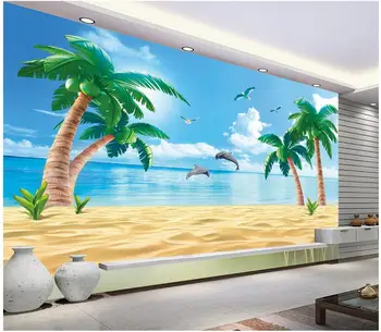 3d חדר wallpaer תמונה מותאמת אישית ציור קיר מודרני חוף הים עץ קוקוס, נוף חדר עיצוב הבית 3d ציורי קיר טפט על קירות 3d