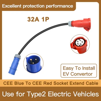 32A 1P סי כחול תקע סי אדום ממיר שקע כבל מאריך משמש 7.2 KW EV מטען 16A 3P כוח