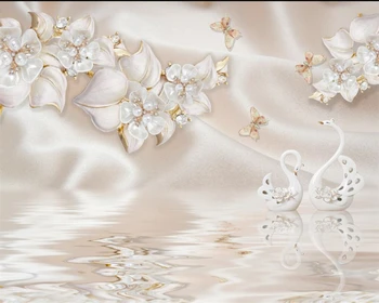 Beibehang יוקרה פרח תכשיטים הברבור 3D בסלון טלוויזיה רקע קישוט ציורי קיר טפט 3d חדר טפט נוף ציורי קיר