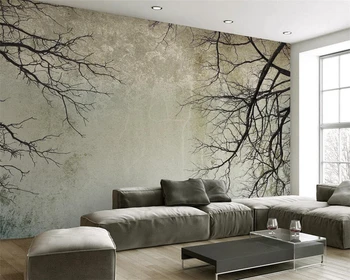 טפט מותאם אישית שחור לבן ענף ציור קיר שטיח הסלון, חדר השינה רקע ציור קיר רטרו סניף טפט 3d