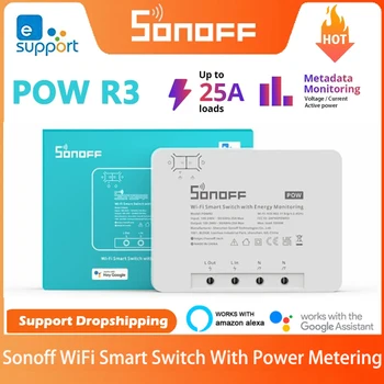 SONOFF POWR3 25 א, WiFi חכם מתג כוח מדידה הגנת עומס יתר חיסכון באנרגיה לאתר EWeLink שליטה קולית באמצעות Alexa
