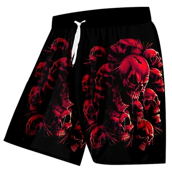 UJWI אדום גולגולות של גברים מזדמנים מכנסיים קצרים הגעה לניו אופנה הדפסת 3D החוף לוח מכנסיים קצרים גבר גבוה מותן אלסטי בוקסר מכנסיים