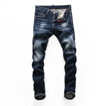 אירופה dsq מותג גברים איטליה מכנסי ג 'ינס עיצוב ג' ינס מגניב מלמעלה גברים סלים ג 'ינס ג' ינס מכנסיים כחולים חור מכנסי ג ' ינס לגברים