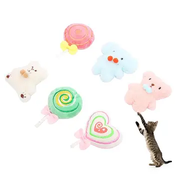 6Pcs/סט חתול חתולים צעצוע קטיפה מצוירת סוכריה על מקל בצורת דוב החתול ללעוס צעצוע מחמד אינטראקטיבי צעצוע נשיכה עמיד חתול אביזרים