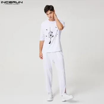 INCERUN 2023 אופנה מזדמנים בסגנון סטים אנשים חדשים מודפס שרוול קצר חולצה מכנסיים חליפה אופנתית גברית חמה למכירה שני חלקים מערכות S-5XL