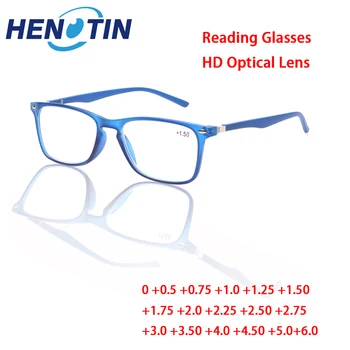 Henotin משקפי קריאה מתכת ציר גברים נשים מלבן מסגרת משקפיים HD זוקן ראייה מגדלת הקורא דקורטיביים Eyewear 0~600