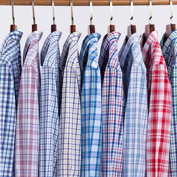 אביב קיץ 100% כותנה טהורה של האדם חולצה שרוול ארוך צבעוני מגניב משובץ חולצות גברים עסקי מזדמן עם כיס פנאי