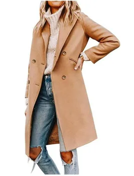מעיל לנשים 2023 הסתיו והחורף יחיד צמר מעיל מוצק צבע השרוול הארוך של נשים ג ' קט הטוויד